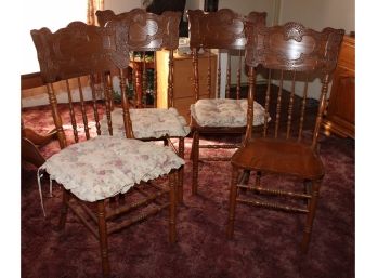 Set Of 4 Matching Oak Press Back Chairs In Great Condition, Solid Seat, Hip Rests, Rungs  (93)