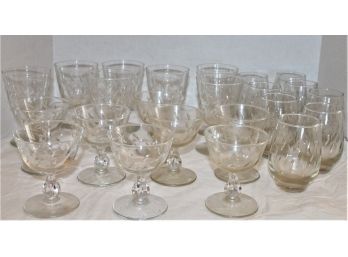 Set Of Clear Pressed Glass Stems &  Set Of Clear Pressed Glass Tumblers  (102)