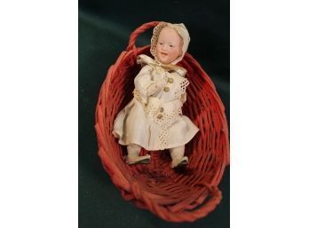 Antique Porcelain Wind Up Doll, Germany, 1915-1920, Grebeuder Auebach Co. Mechaical (as Is)   (153)