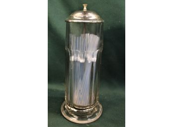 Antique Glass And Metal Soda Fountain Straw Holder  (58)