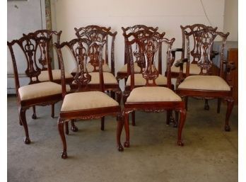 Set Of 10 Matching Chairs (including 2 Arm Chairs, Hand Carved  Honduran Mahogany, Ca 1950's   (300)