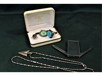Silver Ring W/turquoise Stone, Arrow Necklace, Clip On Pocket Knife, Stick Pin, St. Christopher Medal  (232)