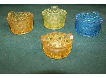 4 Colored Pattern Glass Salt Cellars  (7)