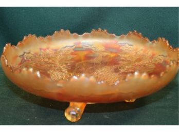 Marigold 3 Footed Carnival Glass Bowl, Holly Berries & Stag, 10'x 3.5'   (159)