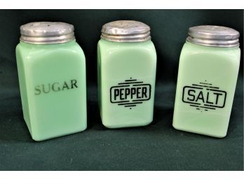 3 Jadite Shakers -salt, Pepper, Sugar  (29)