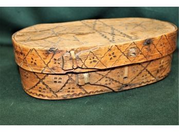 Antique Primitive Bent Wood Folk Covered Decorated Box, 5'x 10'   (5)