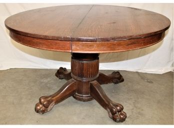 Antique Clawfoot 48' Solid Quartersawn Round Oak Table, With Fluted Pedistal30'H    (44)