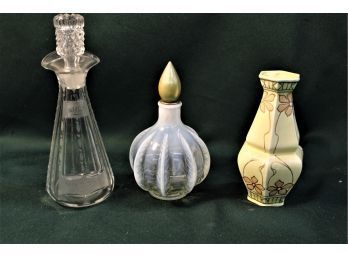 Royal Dux 6' Vase, Clear Etched 7' Glass Cruet& Stopper, 6' Perfume &Stopper    (14)