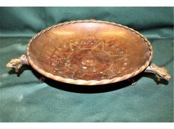 Antique 12' Hammered Copper Bowl With Brass Dragons On Feet    (224)