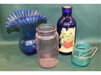 4 Pcs Colored Antique Glass Lot   (161)