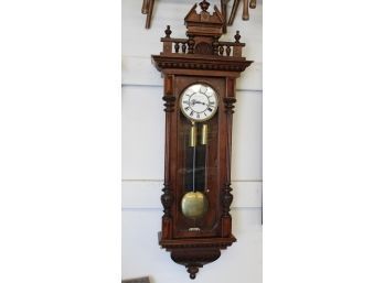 Antique, Ornate Peter Teuring(?) Victorian  Vienna Regulator Clock, Tall Case With Key, Ca 1880's   (281)