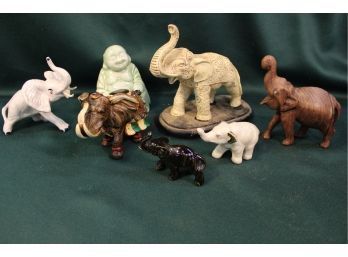 Group Of Vintage 6 Elephant Figurines And 1 Budda (112)