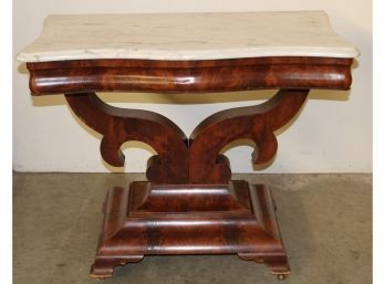 Serpentine Marble Top Mahogany Entry Table, Ca 1875, 36x18x29.5'H        (303)