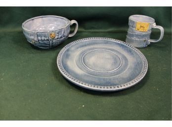 1983 Blue Jean Handled Bowl, 9' Plate, Cup  (104)