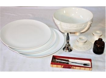 3 Pcs Wedgewood England 8' Bowl & Candle Holders (1 As Is), 3 Corning 10' Plates, More  (119)
