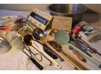 Vintage Kitchen Lot - Wooden Spoons, Cookie Cutters, Utensils, More   (69)