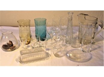 Vintage Glass:Butter Dish, Pitcher, Drinking Glasses And Stemware  (57)