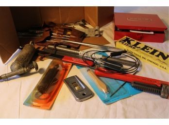 Tools - Klein Pliers, Ridgid Pipe Wrench, Stanley Puller, Files, 110V Tester, More  (74)