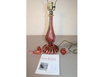 Vintage Murano Glass Lamp Base & 2 Glass Birds  (30)