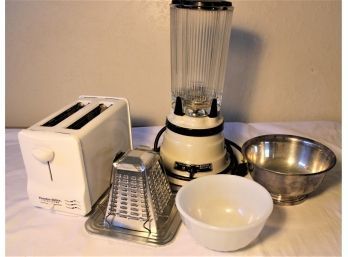 Waring Blender, Proctor Silex Toaster, Stovetop Toaster, Fire King Bowl, SP Bowl   (54)