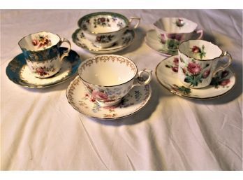 5 Vintage Teacups And Saucers - English Bone China- Staffordshire, Shelbey, 3 Hammersley & Co.   (42)