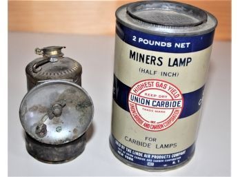 Brass Carbide Lantern & 2lb Tin Of Carbide   (138)