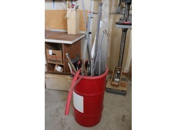 25 Gallon Oil Can-14'Dx 27'H  W/scrap Metal, Fuel Line, Aluminum All Thread, Stainless, Full Load,  (338)