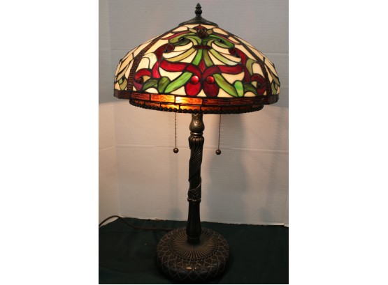 Repro Stained Glass Lamp Shade On As Is Base, 2 Light Socket, 28'H  (47)