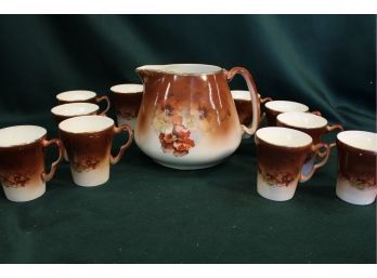 Francaise Porcelain Cider Set:  Pitcher And 11 Matching Cups  (137)