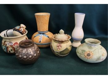 6 Southwest Pottery  Pieces - Covered Jar, Vases, More  (135)