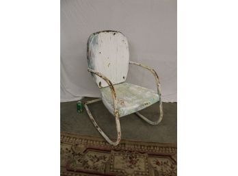 Antique Outdoor Painted White Metal Arm Rocker   (212)