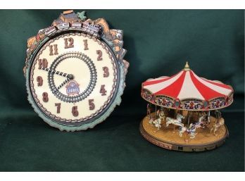 Battery Operate Lionel W/moving Train Clock,  Battery Musical Carousel