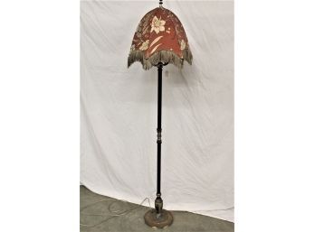 Electric Floor Lamp, Newly Wired,  With Fringed Cloth Shade 62'H  (62)