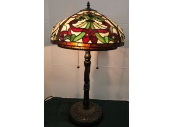 Repro Stained Glass Lamp Shade On As Is Base, 2 Light Socket, 28'H  (47)