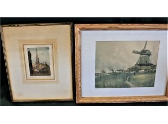 2 Framed Antique Prints, 10'x 12' & 15'x 13'  (53)