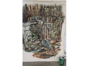 Unframed Old Barn Watercolor By Diane Gorrick, 22'x 30'  (77)