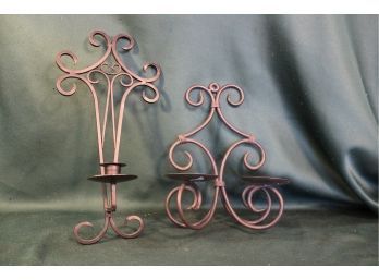 2 Vintage Wrought Iron Candle Holders, 11' & 15' H    (84)