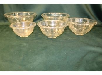 Set Of 5 Depression Era Clear Glass Nesting Bowls, 6', 7', 8', 9', 10' Dia.   (9)