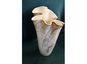 Ruffled Edge Glass Vase W/ Polished Bottom, 15'H  (123)