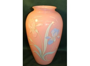 Tall Hand Painted Pink Glass Vase, 13'H  (345)