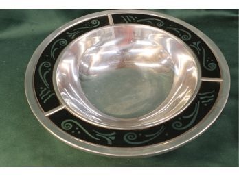Stainless Steel And Etched Black Flashed Glass Large 15' Bowl By Lenox   (239)
