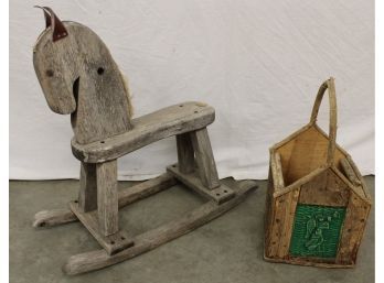 Vintage Child's Outdoor Toy And Wood And Metal Basket  (220)