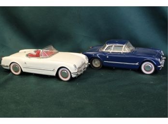 2 Model Corvette Friction Cars, Push & Go, 10'x 4' Each, One Missing Rear Light  (68)