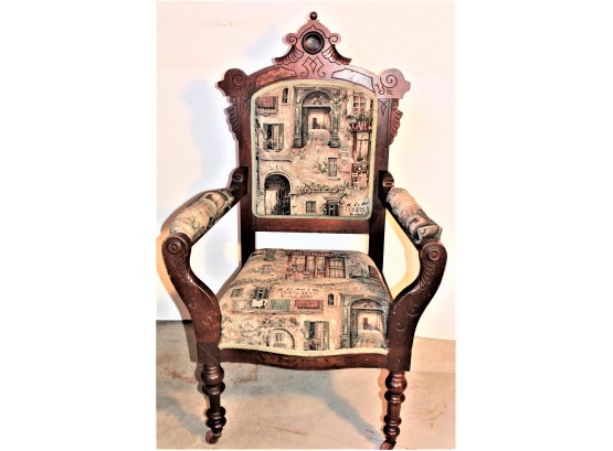 Victorian Black Walnut Carved, Upholstered Arm Chair, American, Ca 1880, 43'H  (400)