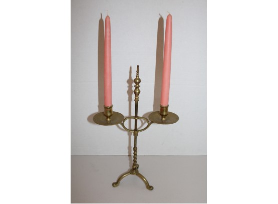 Antique Brass Adjustable 2 Light Candle Stand, Twisted Stem, Claw Feet, 16'H     (355)