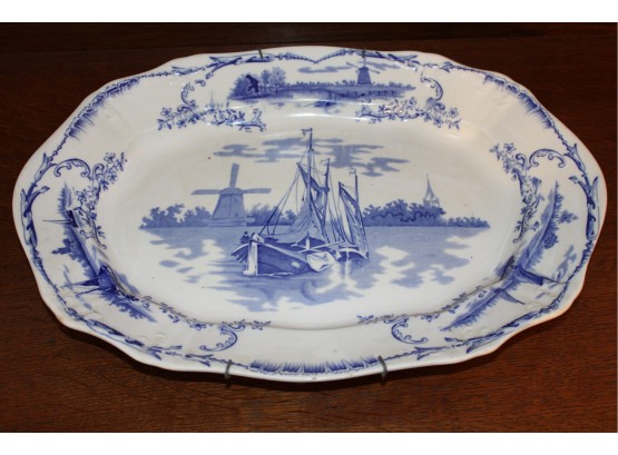 Antique Delph Blue & White  Platter, 16'x 11'     (412)