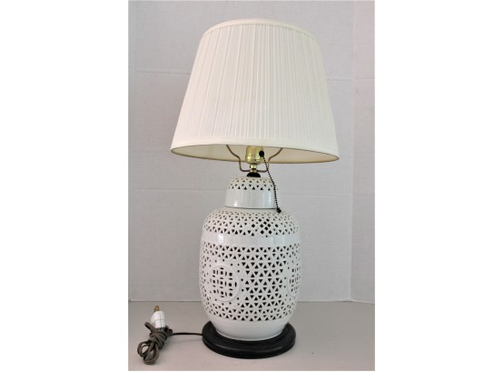 Pierced Porcelain Urn (15'H) Converted To Electric Table Lamp (492)