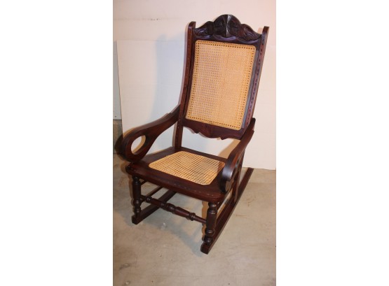 Antique Deep Carved Rocking Chair, Caned Seat & Back, American, Ca.1880, 43'H  (403)
