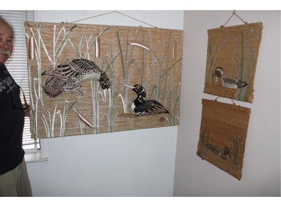 3 Woven Wall Hangings With Hand Applique   (347)