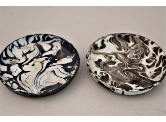 2 Very Old Cast Iron Graniteware Coasters   (487)